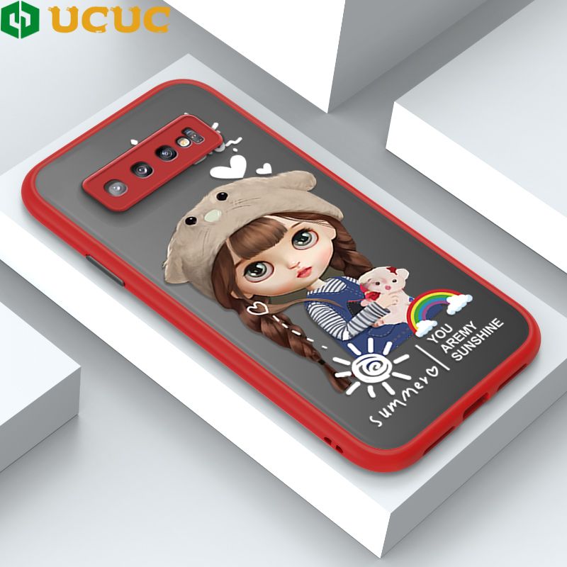 UCUC for Samsung Galaxy S10 Back Cover Rainbow Lovely Girls Frosted Transparent Hard Phone Case Thin Shockproof Full Cover Camera Protect Case