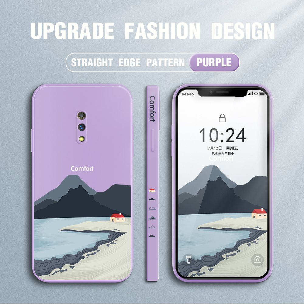 Jizetin for Realme X Case Mount Fuji Design Side Design Phone Case Square Edge Pattern Liquid Silicone Cases Full Cover Camera Shockproof Protective Case