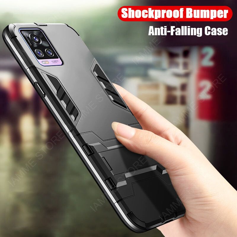For Vivo V20 Cover Shockproof Hybrid Armor Stand Holder Design Phone Case Hard Plastic Soft TPU Silicone Bumper Protective Back Cover
