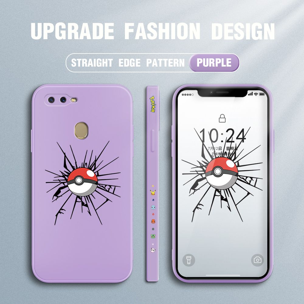 Jizetin for OPPO A7 Case Cartoon Pokémon Pocket Monster Design Side Design Phone Case Square Edge Pattern Liquid Silicone Cases Full Cover Camera Shockproof Protective Case