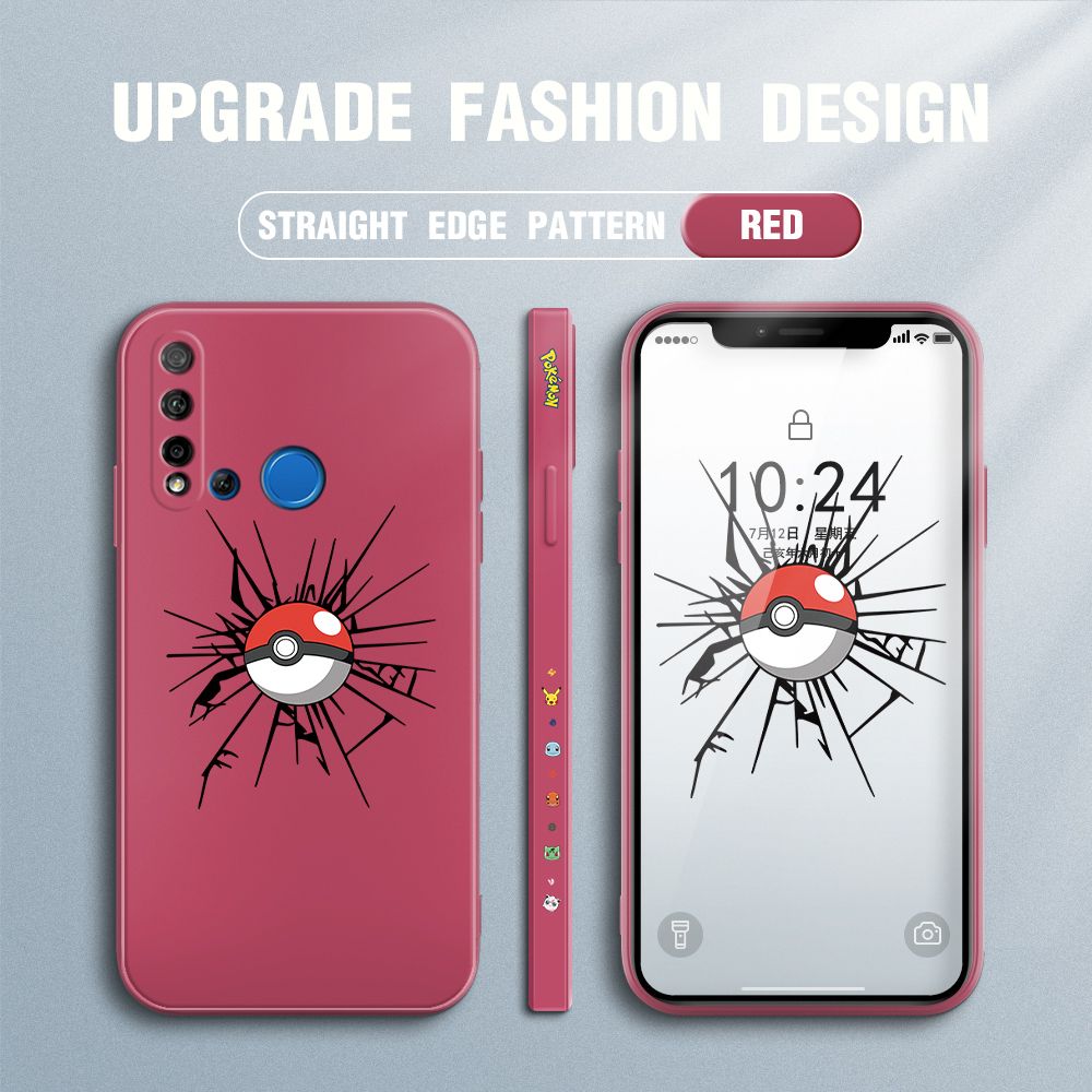 Jizetin for Huawei Nova 5i Case Cartoon Pokémon Pocket Monster Design Side Design Phone Case Square Edge Pattern Liquid Silicone Cases Full Cover Camera Shockproof Protective Case