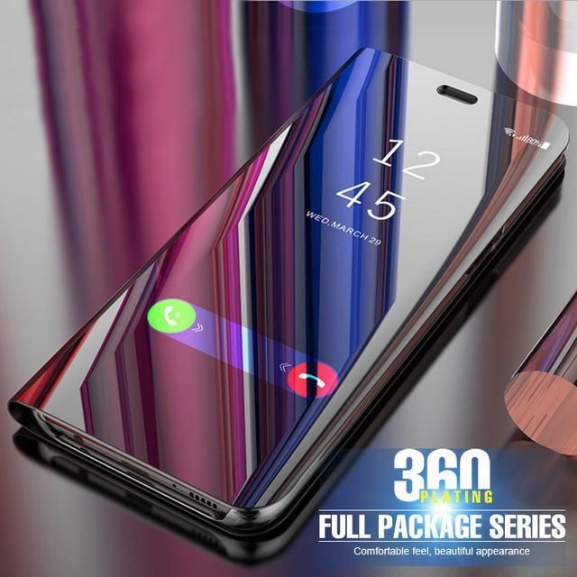 Clear View Mirror Leather Flip Cover for Huawei Y9 (2019) - Black