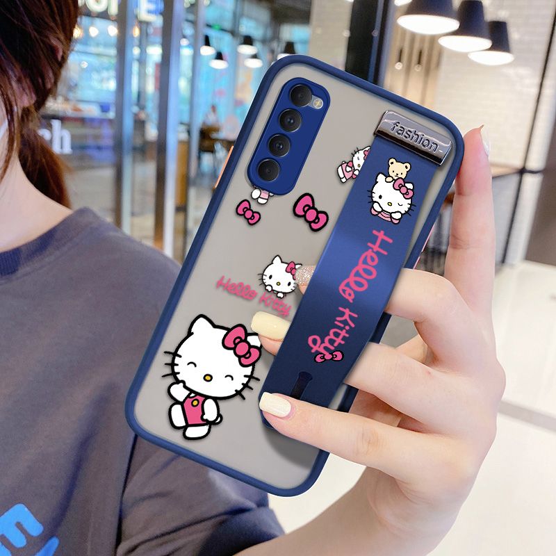 UCUC for OPPO Reno4 Pro Wrist Strap Case Lovely KT Cat Wristband Printing Cover Shockproof Ultra Thin Phone Case