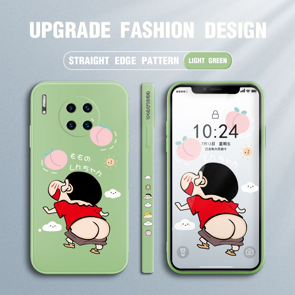 Jizetin for Huawei Mate 30 Pro Case New Cartoon Crayon Shin-chan Design Side Design Phone Case Square Edge Pattern Liquid Silicone Cases Full Cover Camera Shockproof Protective Case