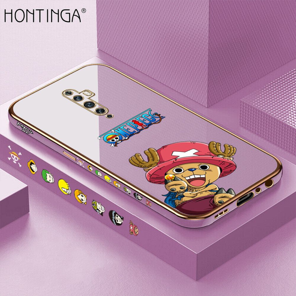 Hontinga for OPPO Reno2 Z / Reno2 F Back Cover + Free Lanyard Luxury 6D Plating Cute Cartoon Choba Side Pattern Case Soft Silicone Square Mobile Cover