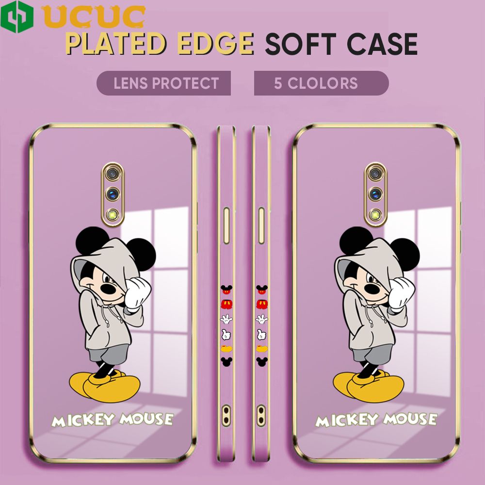 UCUC for Realme X / OPPO K3 Back Cover + Free Lanyard Hoodie Mouse Luxury 6D Plating Case Side Pattern Soft Silicone Square Phone Cases