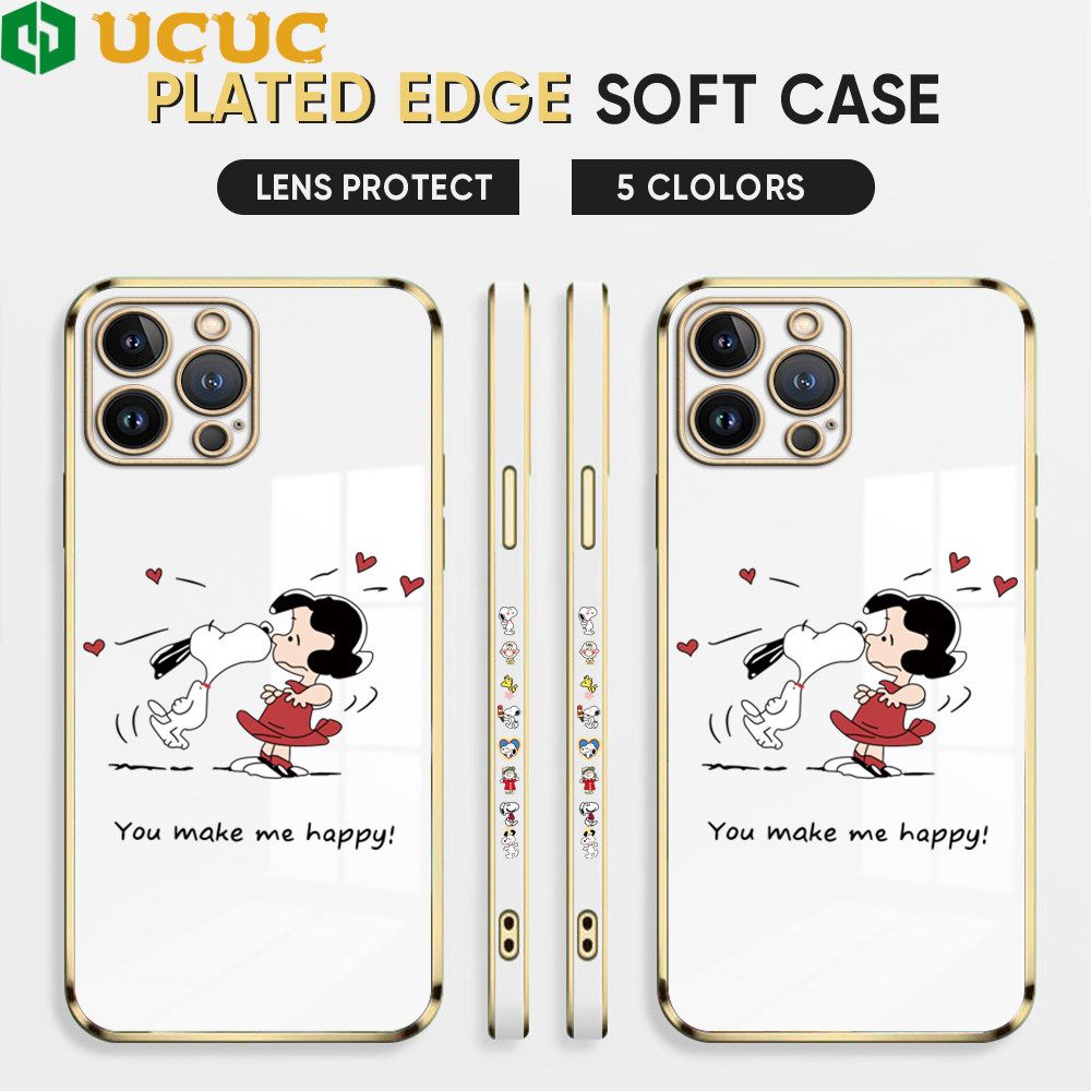 UCUC for iPhone 13 Pro Back Cover + Free Lanyard Happy Puppy Luxury 6D Plating Case Side Pattern Soft Silicone Square Phone Cases