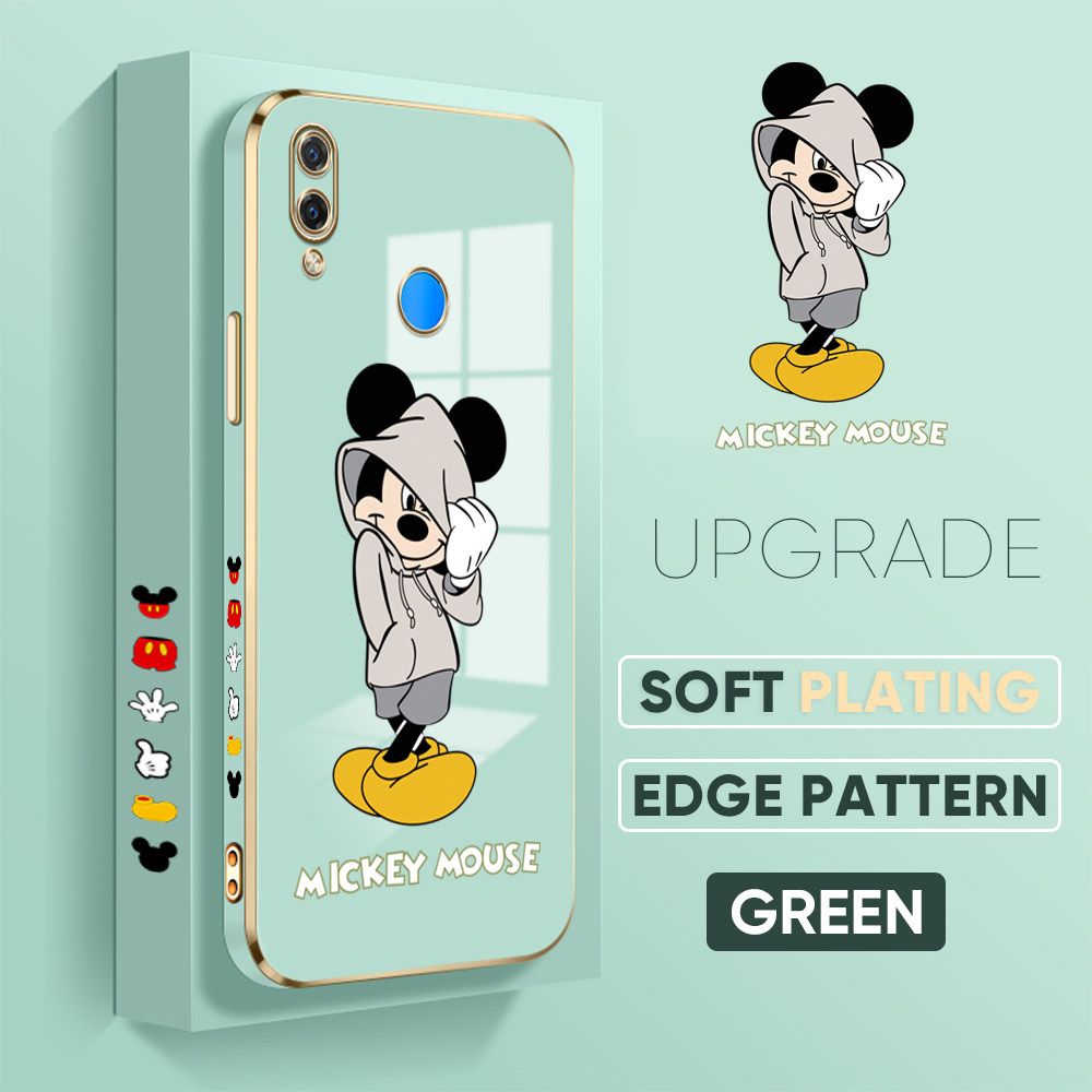 TA for Huawei Nova 3i P Smart Plus Back Cover + Free Lanyard Handsome Mouse Luxury 6D Plating Case Side Pattern Soft Silicone Square Phone Cases