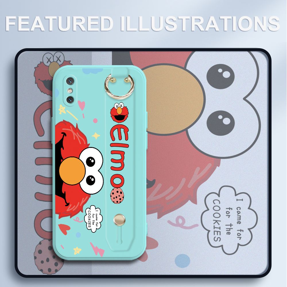 UCUC for Xiaomi Mi 8 Pro Wrist Strap Case Creative Cartoon Red Haired Monster Cover Ultra Thin Anti Fall Liquid Silicone Phone Case