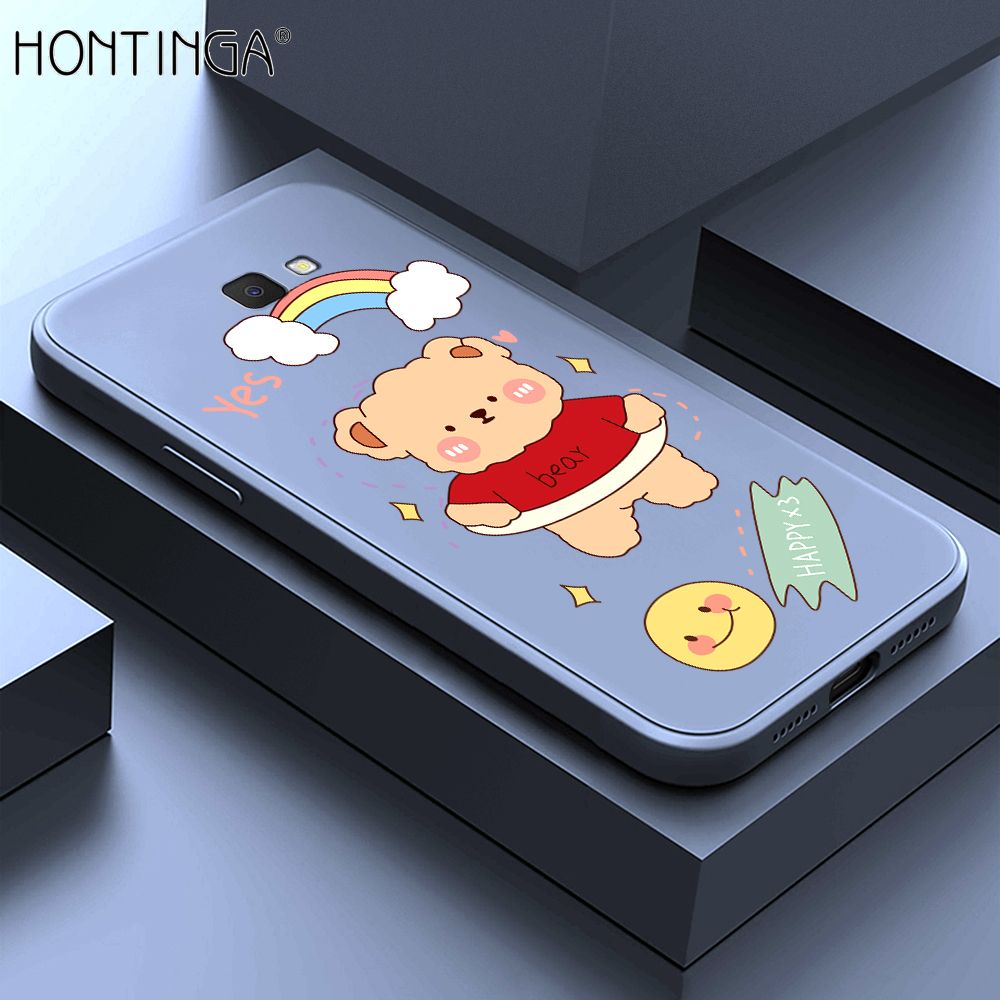 Hontinga for Samsung J7 Prime Case Lovely Cartoon Bear Phone Case Phone Case Soft Square Edge Silicone Cases Full Lens Cover Shockproof Protection Cover