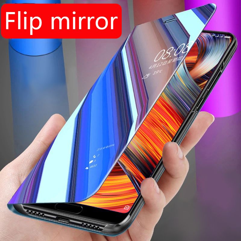 Biruiqu For Samsung Galaxy A51 Soft Hard Shockproof Flip Stand Mirror Case Cover