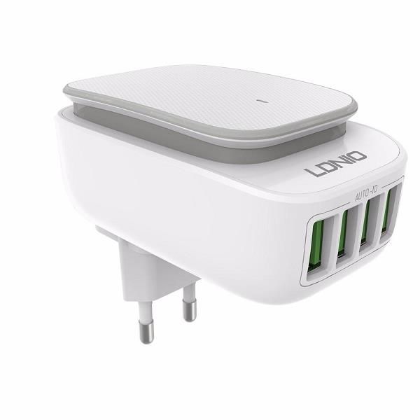 For Universal Ldnio A4405 Portable Home &Amp; Office Travel 4 Usb Ports 4.4A (Auto Id) Wall Ac Charger Power Adapter Wall Charger Adapter With A Micro Usb Cable Touch Led Light Eu Us Plug - Charger