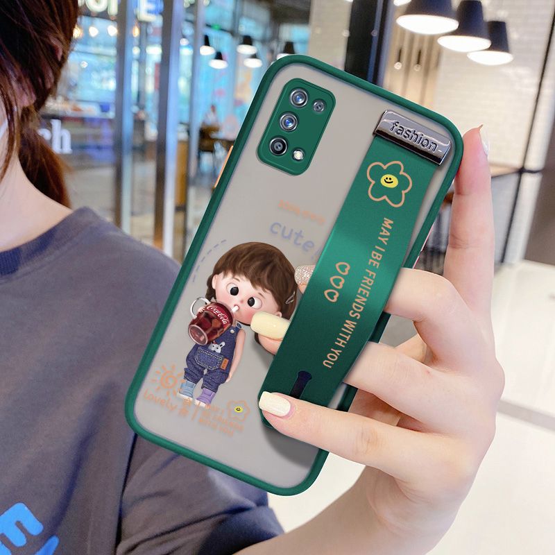 UCUC for Realme 7 Pro Wrist Strap Case Girl Drinking Cola Wristband Printing Cover Shockproof Ultra Thin Phone Case