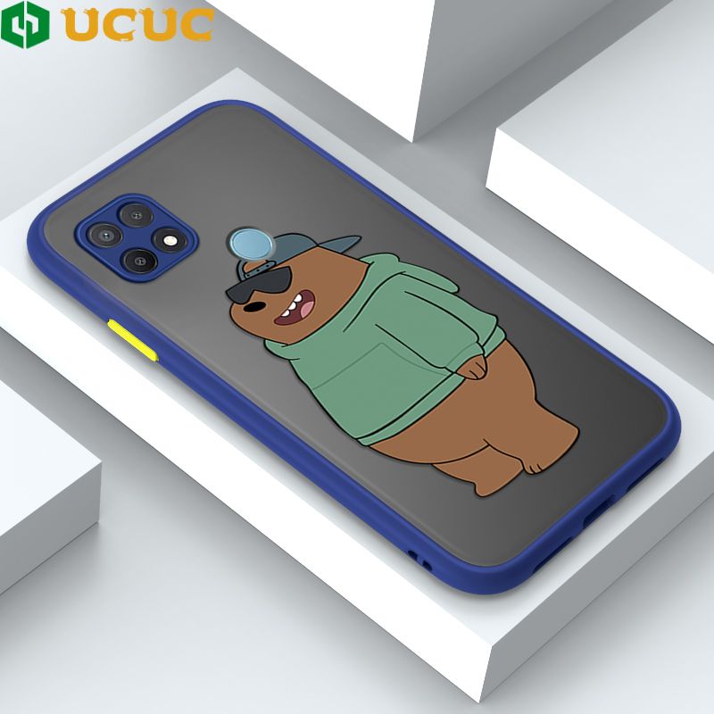 UCUC for OPPO A15 A15s Back Cover Sunglasses Bear Frosted Transparent Hard Phone Case Thin Shockproof Full Cover Camera Protect Case