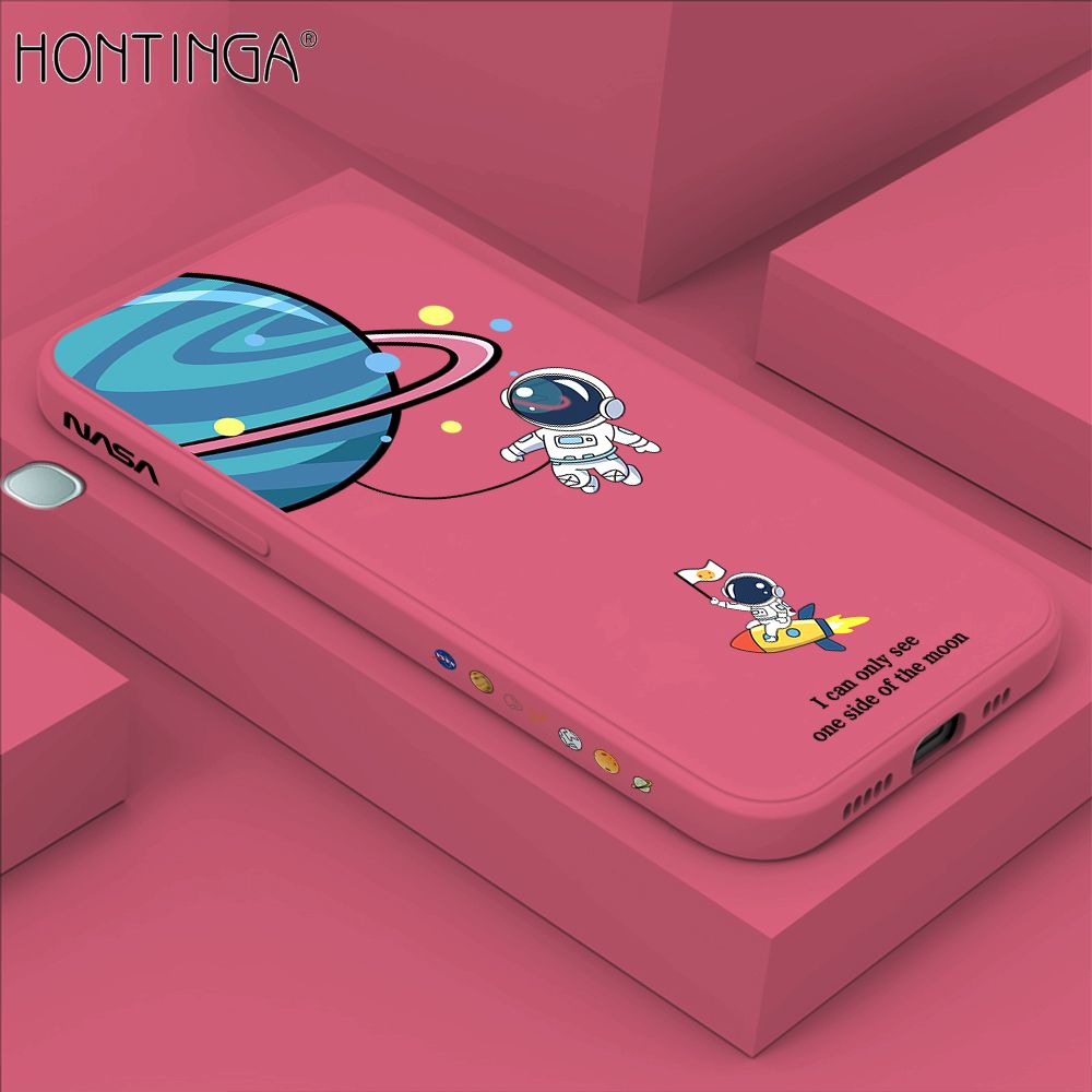 Hontinga for Infinix Hot 11 Play Case Cartoon Astronaut Side Design Back Cover Soft Square Edge Liquid Silicone Phone Cases