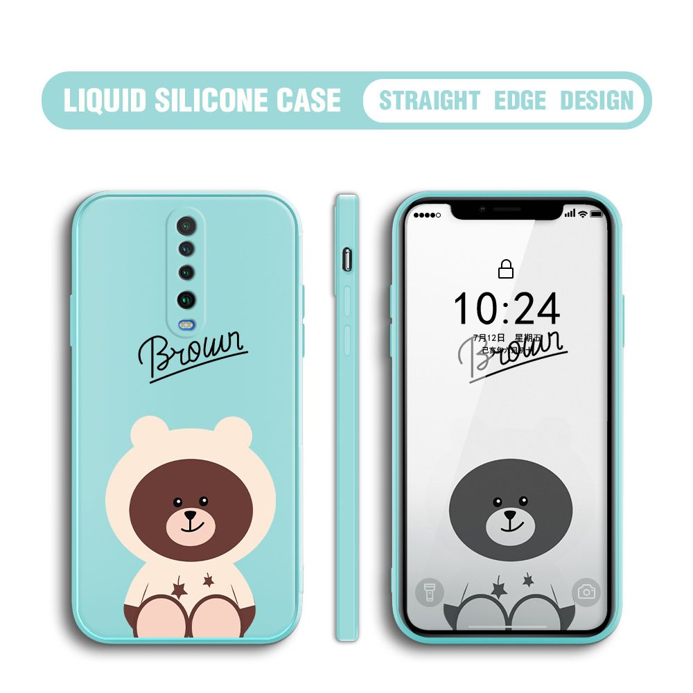 BILI for Xiaomi Poco X2 / Redmi K30 Back Cover Brown Bear Multicolor Liquid Silicone Phone Case Soft Square Lens Protection Phone Cases