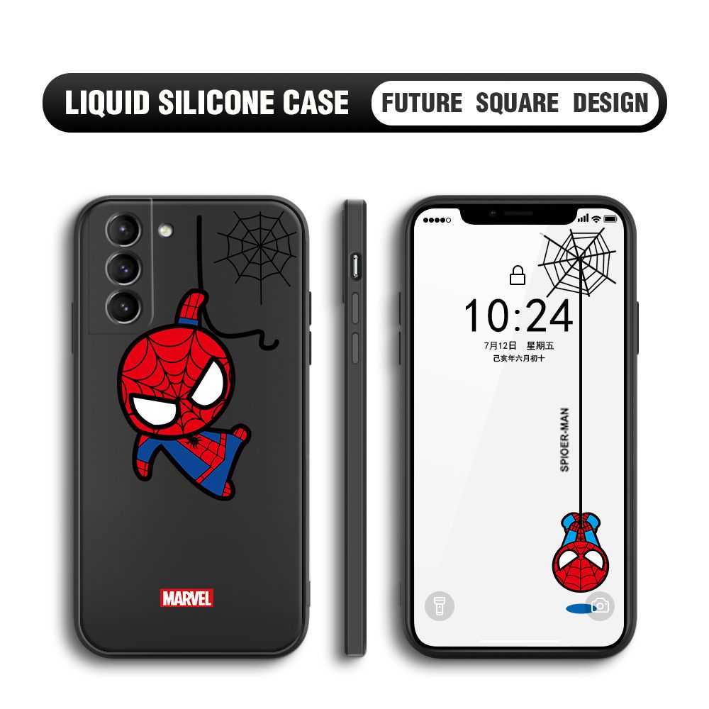 BILI for Samsung Galaxy S21 Plus 5G Back Cover Little Spiderman Multicolor Liquid Silicone Phone Case Soft Square Lens Protection Phone Cases