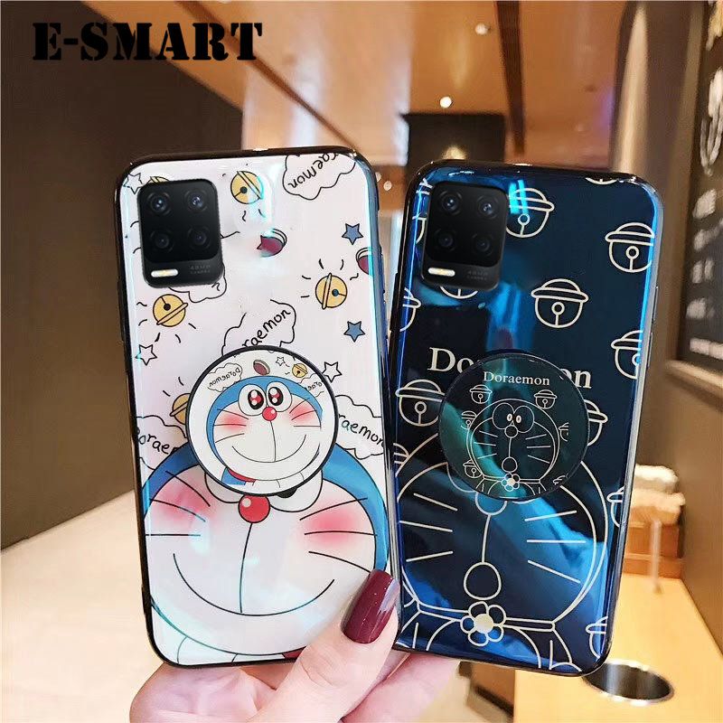 Phone Case OPPO A54 Back Cover Cute 3D Cartoon Blue Light Happy Doraemon Soft Couple Cases Stand Holder for OPPO A54 Case