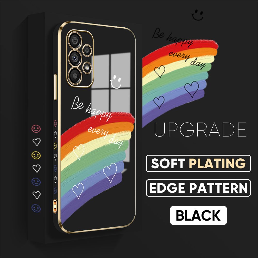 Jizetin (Free Lanyard) Samsung Galaxy A53 5G Back Cover Rainbow Luxury 6D Plating Case Side Pattern Soft Silicone Square Mobile Phone Cases