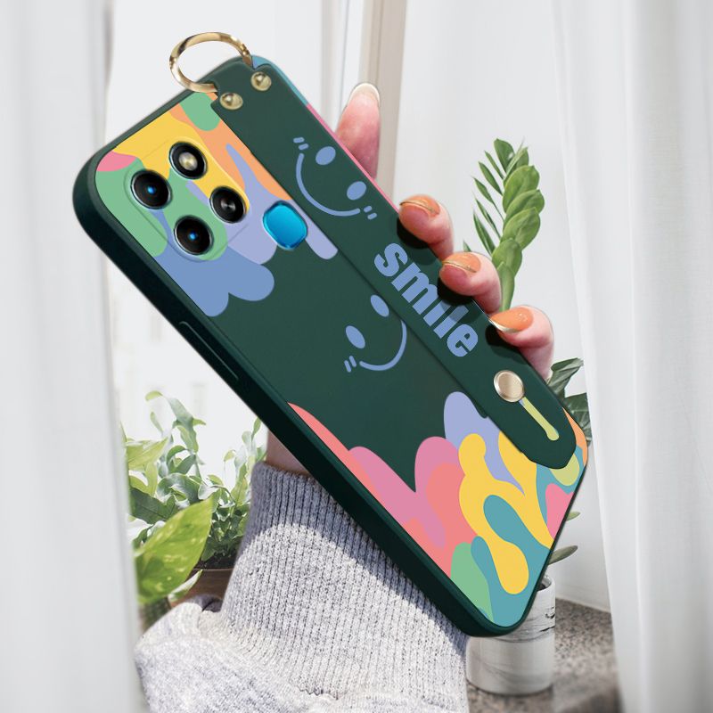 Jizetin for Infinix Smart 6 Back Cover Cartoon Dreamlike Smile Wrist Strap Phone Case Candy Color shock proof Protective Phone Cases