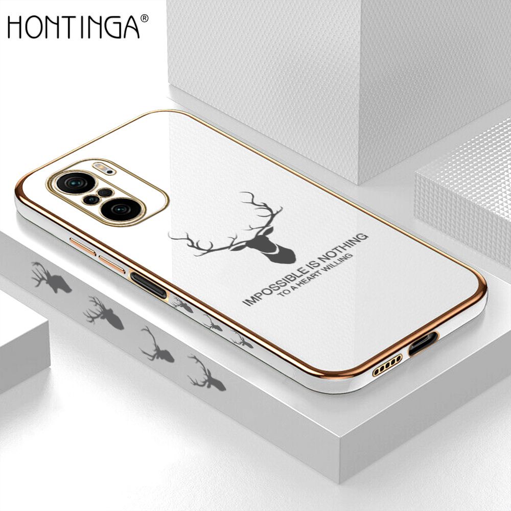 Hontinga for Redmi K40 / K40 Pro Back Cover + Free Lanyard Luxury 6D Plating Cartoon Lucky Side Pattern Case Soft Silicone Square Phone Cases