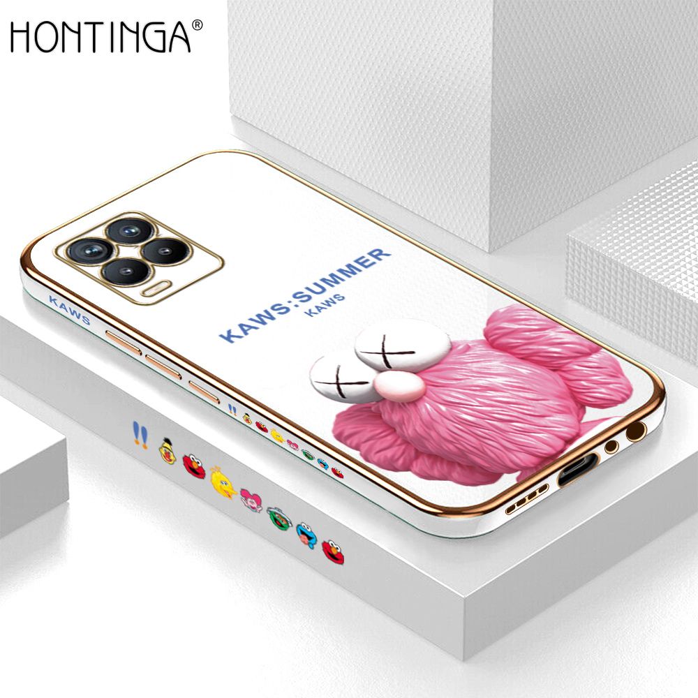Hontinga for Realme 8 / 8 Pro Case Luxury 6D Plating Pink Doll Side Pattern Soft Back Cover Silicone Square Phone Cases