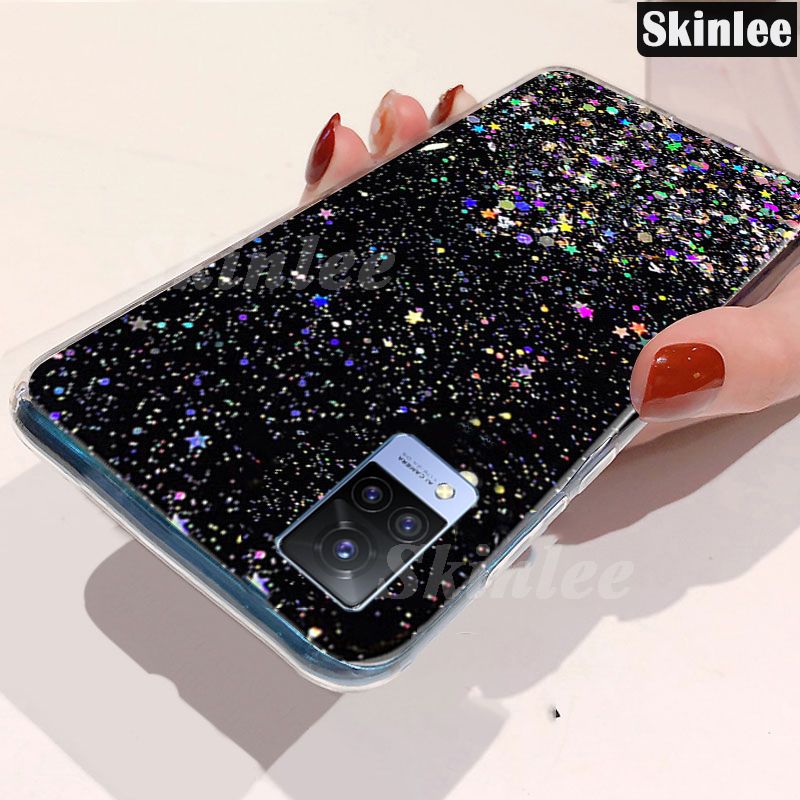 Phone Back Cover For Vivo V21 Glitter Silicone Soft Phone Cases Starry Sky String Glitter Transparent Space Stars Moon Vivo V21 case
