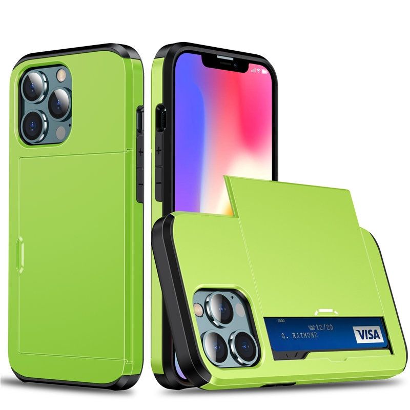 Armor Slide Card Slot Phone Case For iPhone 12 11 Pro Max XR XS Max X 7 8 Plus 12 11 Pro 11 13 Pro Max Shockproof Card Bag Cover