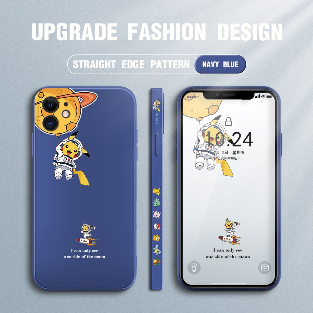 Jizetin for iPhone 11 Case Side Design Phone Cover Cute Astronaut Pikachu Cover Square Edge Pattern Liquid Silicone Trend Case