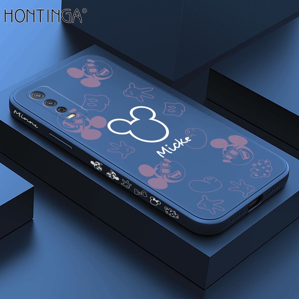 Hontinga for VIVO Y12A Case Side Design Cute Mouse Avatar Back Cover Soft Square Edge Pattern Liquid Silicone Trend Phone Cases