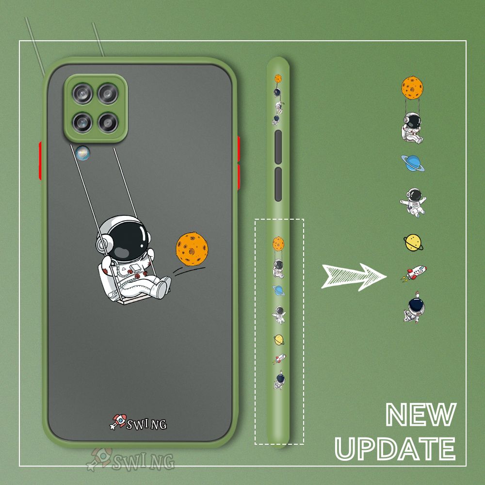 UCUC for Samsung Galaxy M12 / A12 4G / 5G Back Cover Swing Astronaut Side Printed Design Phone Case Ultra Thin Frosted Cover Shockproof Phone Cover