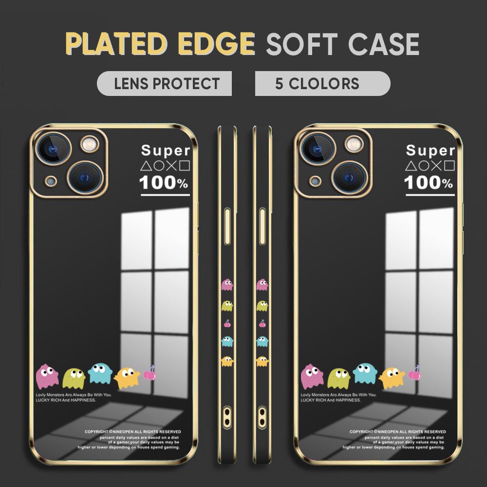 Luxury 6D Plating Case for iPhone 13 Back Cover Game Little Monster Side Pattern Soft Silicone Square Phone Cases