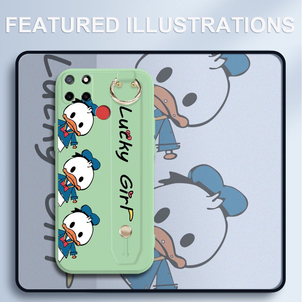 UCUC for Realme C25s Wrist Strap Case Creative Cartoon Three Ducks Cover Ultra Thin Anti Fall Liquid Silicone Phone Case