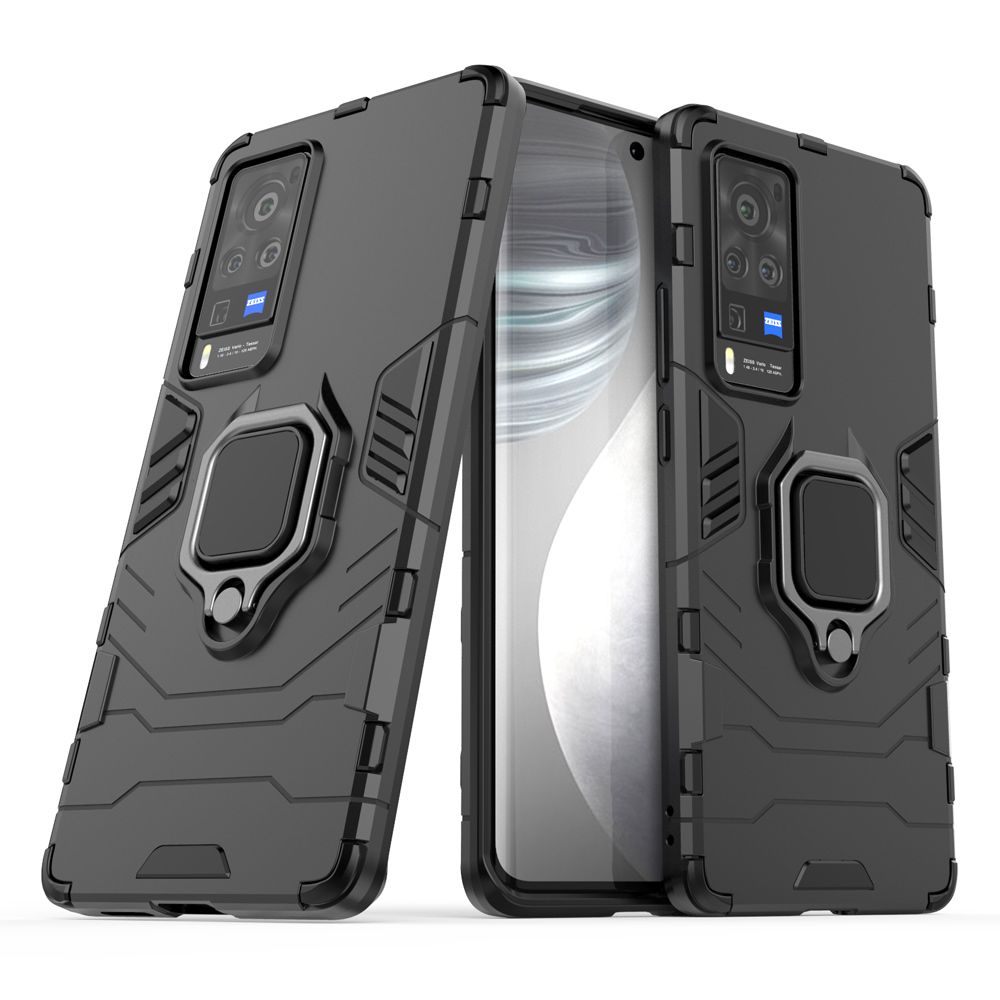 For Vivo X60 Pro Soft TPU + Rugged PC Dual-Combination Rotating Ring Bracket Protective Case Compatible
