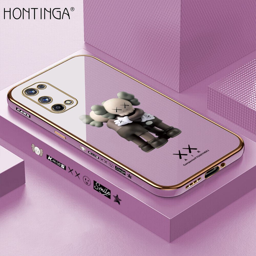 Hontinga for Realme X7 Pro 5G Case Luxury 6D Plating Hug Bear Side Pattern Soft Back Cover Silicone Square Phone Cases