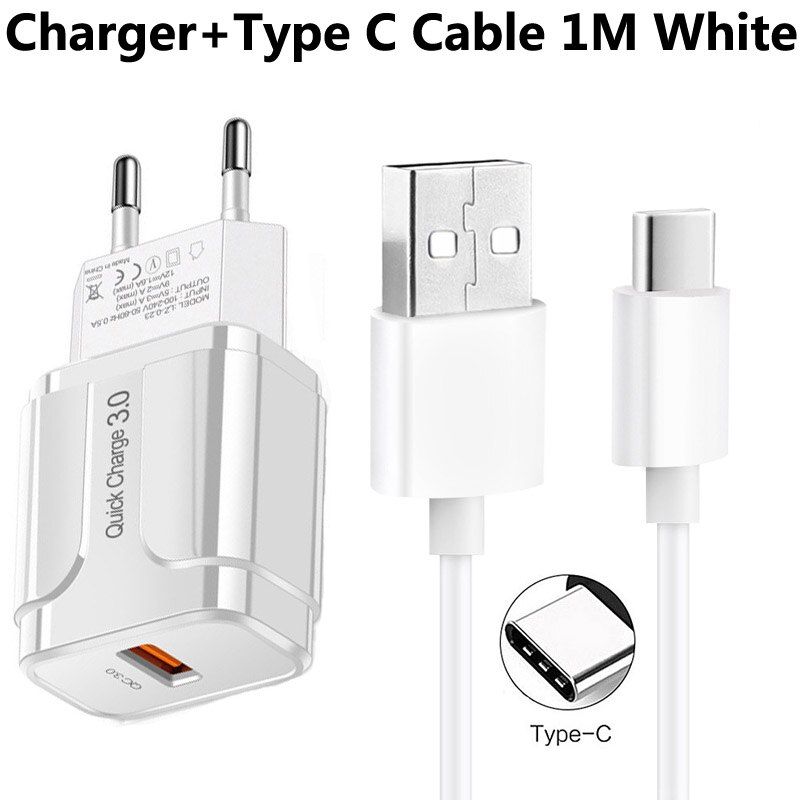 18W Fast USB Charger QC 3.0 USB Charger For Samsung S30 S20 Ultra A21S A51 A52 A72 A42 5G A50 A70 Type C USB Phone Charger Cable