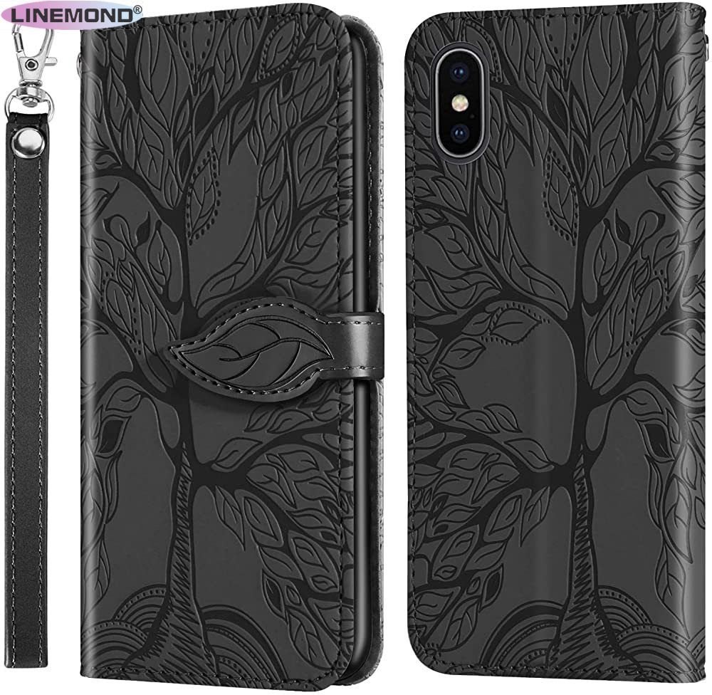 for iPhone X case/ for iPhone Xs cover Premium PU Leather Wallet Case with [Card Holder][Kickstand][Wrist Strap][Magnetic Closure] Shockproof Flip Case for iPhone X/XS 5.8 inch