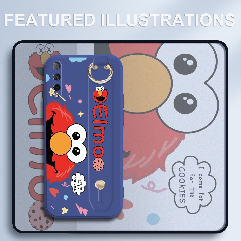 UCUC for Huawei Y9S Wrist Strap Case Creative Cartoon Red Haired Monster Cover Ultra Thin Anti Fall Liquid Silicone Phone Case