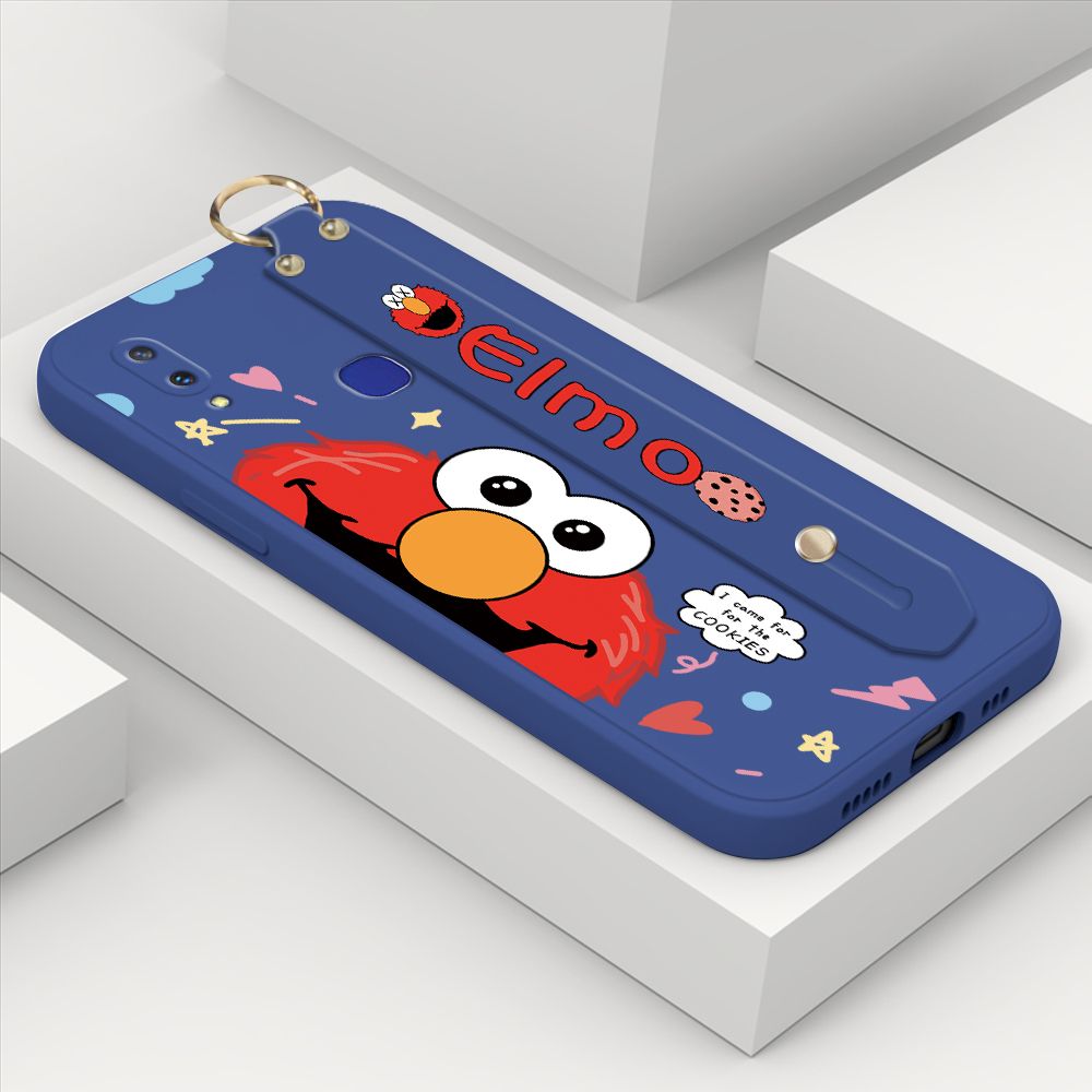 ZeroQiQi for Vivo V11I Wrist Strap Case Cute Cute Cartoon Little Monster Phone Cover Square Edge Liquid Silicone Case Full Cover Camera Shockproof Protective Cases