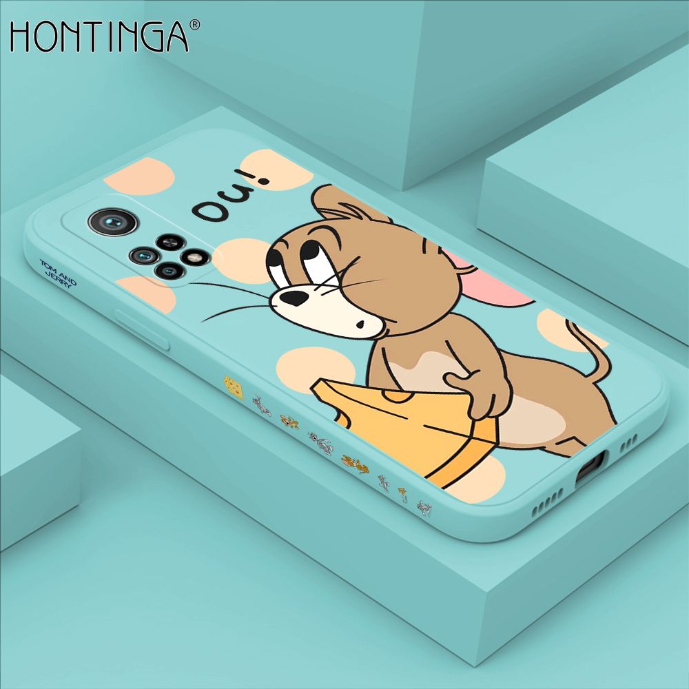 Hontinga for Xiaomi 10T / 10T Pro Case Side Design Cute Cartoon Mouse Back Cover Soft Square Edge Pattern Liquid Silicone Trend Phone Cases