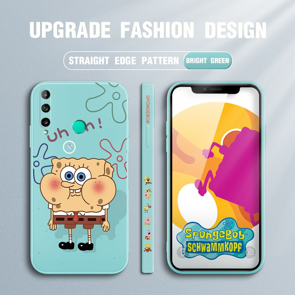 Jizetin for Huawei Y7P Case Side Design Phone Cover New Cartoon SpongeBob SquarePants Cover Square Edge Pattern Liquid Silicone Trend Case