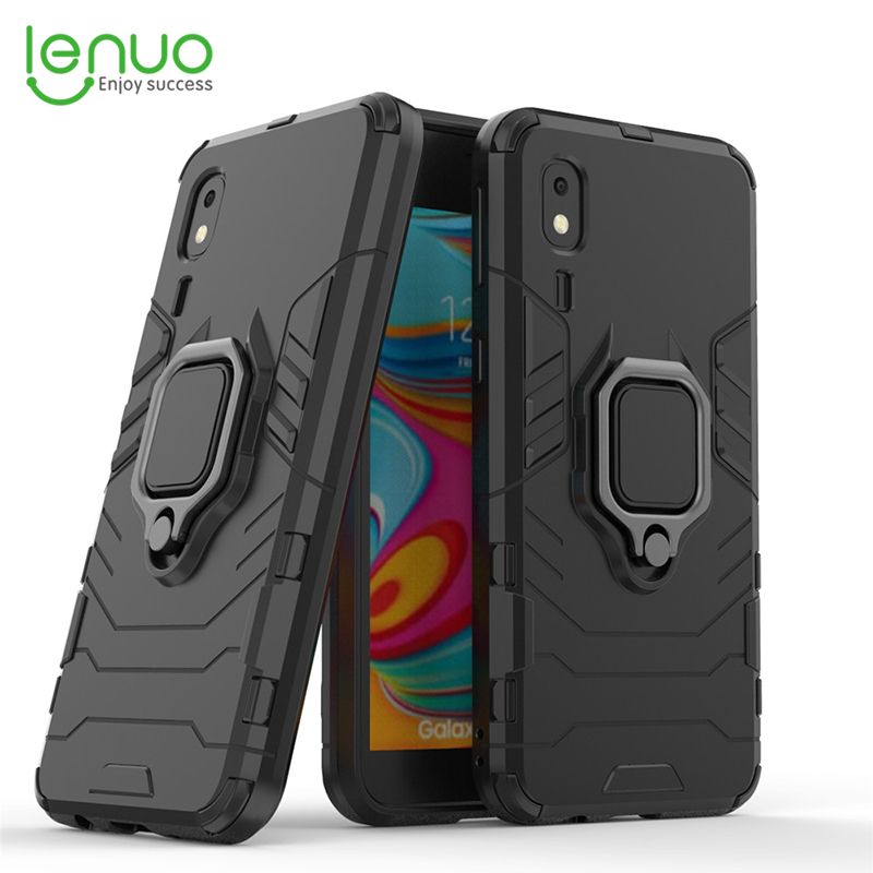 Lenuo Phone Case for Samsung Galaxy A2 Core Silicone PC Metal Ring Holder Cover