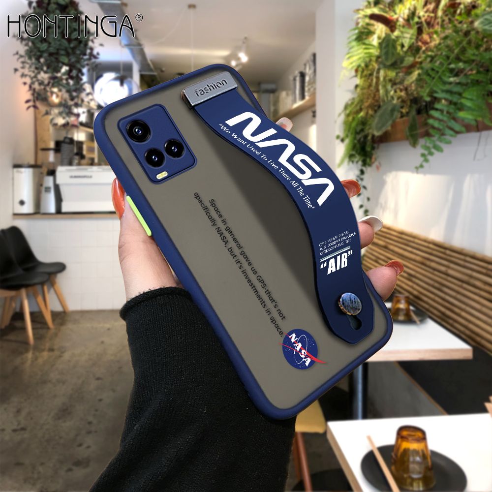 Hontinga for Vivo Y33S Y21 2021 Y21S Y21T Y33T Y21A Back Cover With Wristband Popular Space Astronaut Phone Casee Full Lens Protection Thin Frosted Cases