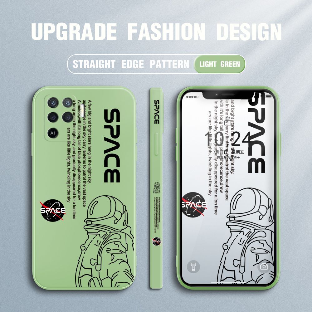 Jizetin for OPPO A94 Case NASA Astronaut Design Side Design Phone Case Square Edge Pattern Liquid Silicone Cases Full Cover Camera Shockproof Protective Case