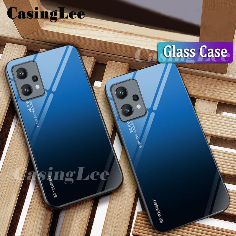 Casinglee For Realme 9 Pro case Gradient Tempered Glass Protector Back cover for Realme9 Pro Phone CasesFor girls and Boys