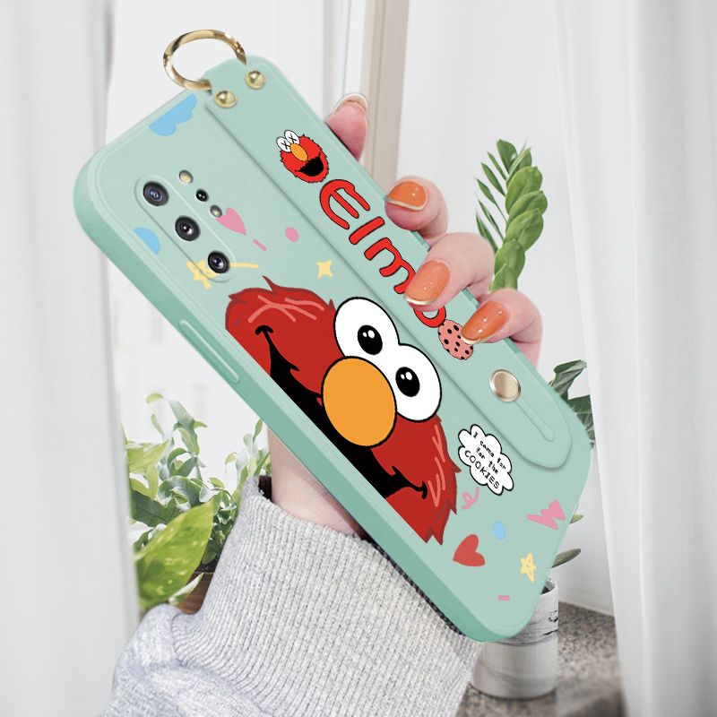 Jizetin for Samsung Galaxy Note 10 Plus Wrist Strap Case Creative Cartoon Red Haired Monster Cover Ultra Thin Anti Fall Liquid Silicone Phone Case