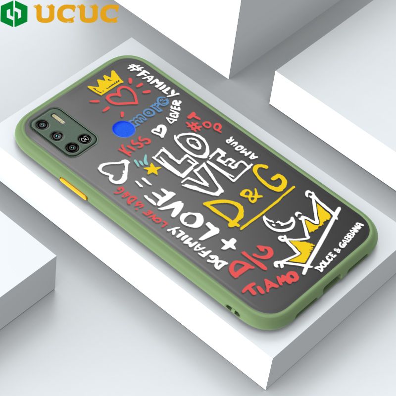 UCUC for Tecno Spark 5 Air / Tecno Spark 6 Air Back Cover LOVE Graffiti Frosted Transparent Hard Phone Case Thin Shockproof Full Cover Camera Protect Case