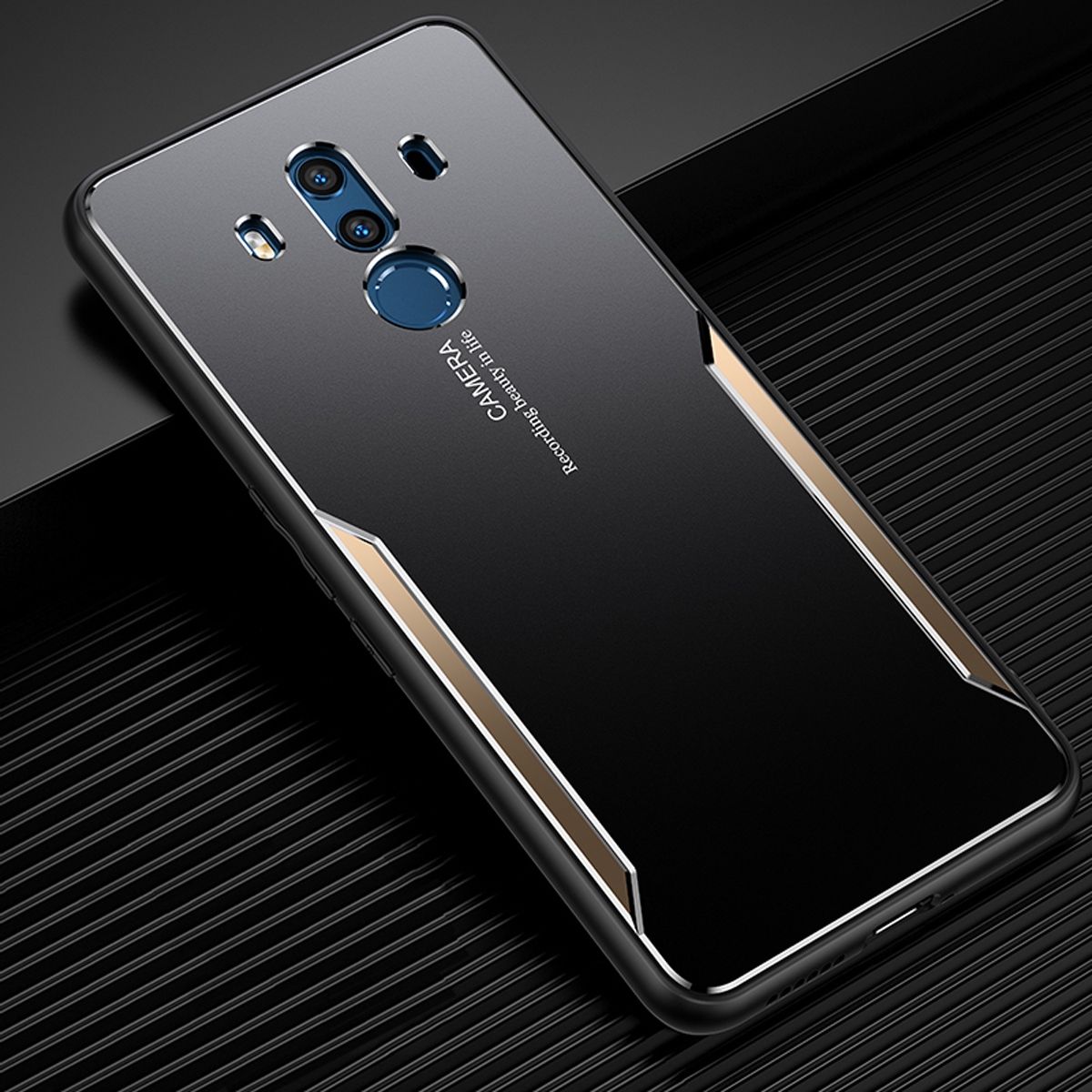 For Huawei Mate 10 Pro Electroplated Metal Back Panel Soft TPU Bumper Double Shockproof Protective Cover Compatible case