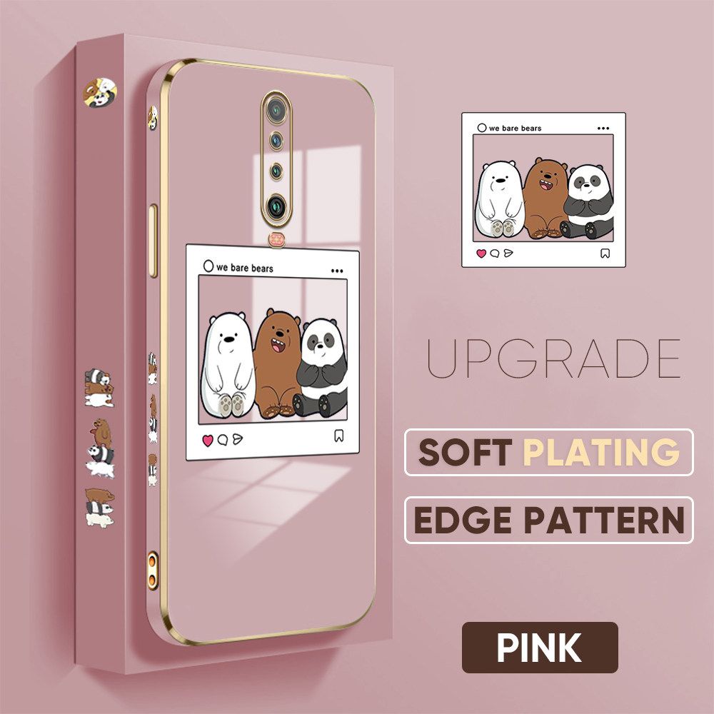 TA for Xiaomi Poco X2 / Redmi K30 Back Cover + Free Lanyard Bears Group Photo Luxury 6D Plating Case Side Pattern Soft Silicone Square Phone Cases