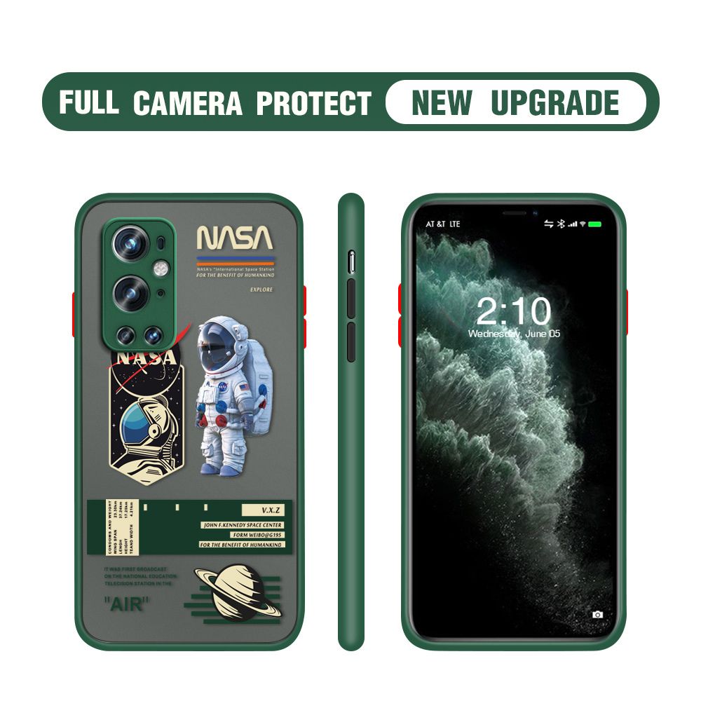 Hontinga for OnePlus 9 Pro Case Cartoon Astronaut Cover Camera Shockproof Protection Case Edge Frosted Transparent Phone Cover